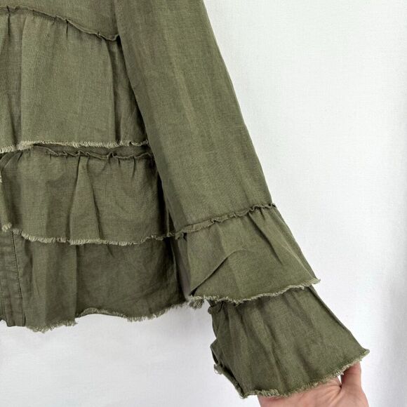 INC International Concepts Jacket Women Small Green 100% Linen Lagenlook Ruffled - Picture 6 of 15